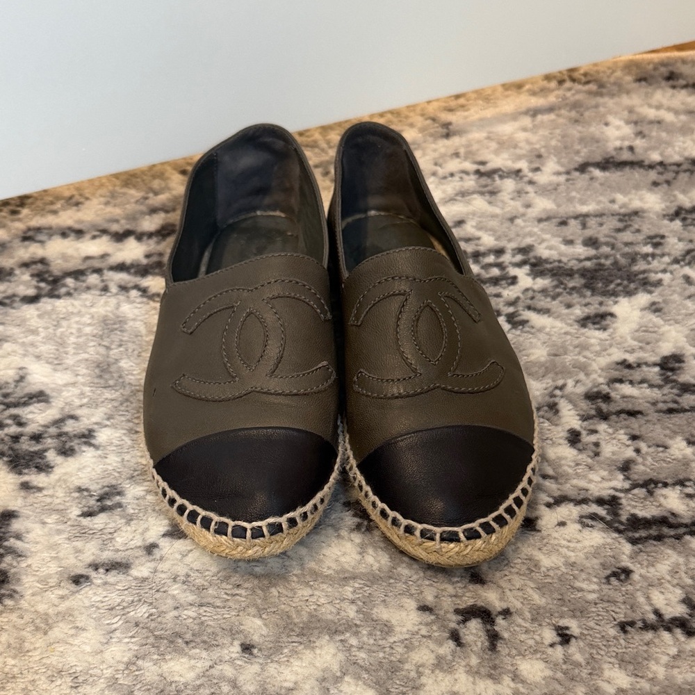 CHANEL Olive and Black Espadrilles